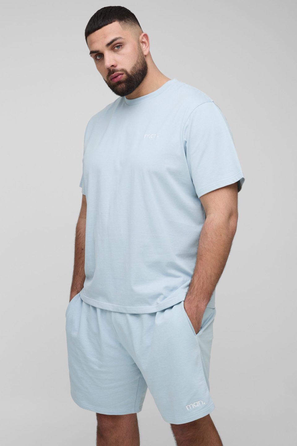Plus Man Regular Fit Embroidered T-Shirt & Loose Fit Short Set