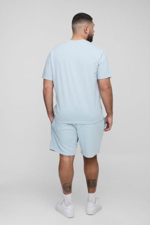 Plus Man Regular Fit Embroidered T-Shirt & Loose Fit Short Set