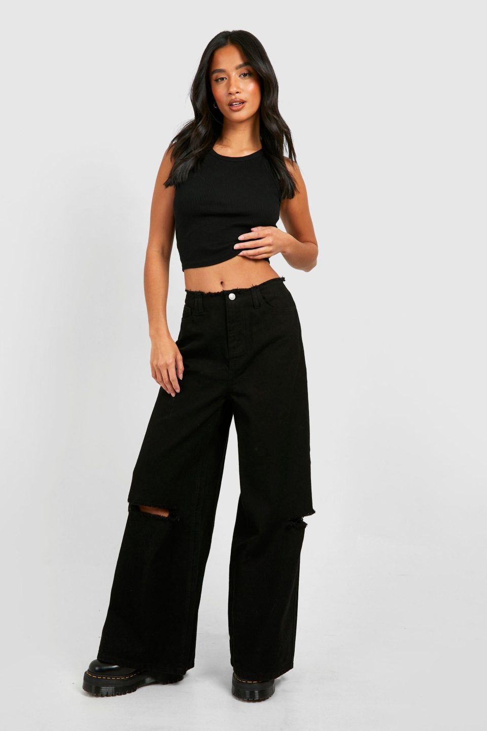 Petite Low Rise Fray Wide Leg Jean