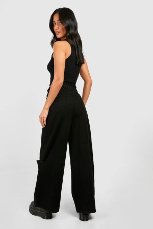 Petite Low Rise Fray Wide Leg Jean