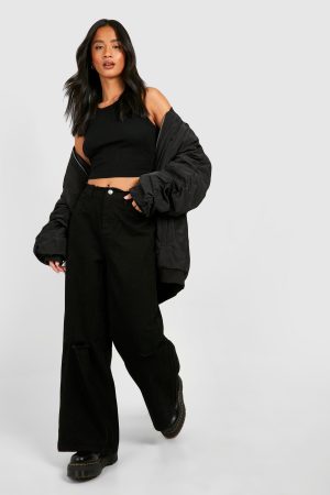 Petite Low Rise Fray Wide Leg Jean