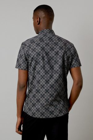 Black Tile Print Short Sleeve Shirt