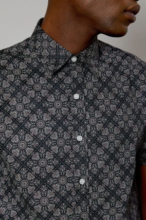 Black Tile Print Short Sleeve Shirt