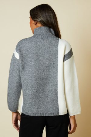 Striped Colour Block High Neck Jumper