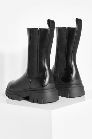 Tab Detail Chunky Chelsea Boots