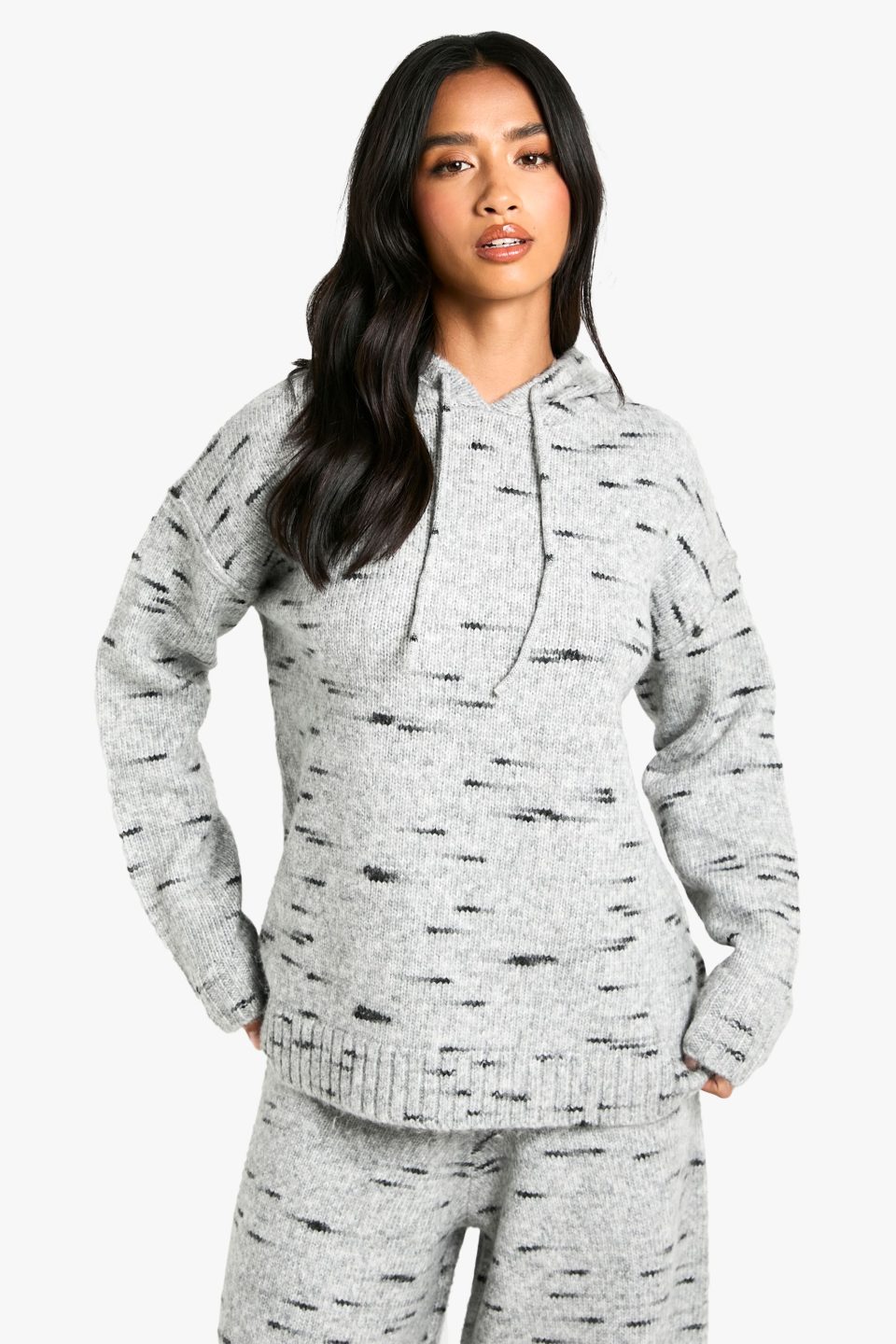 Petite Soft Knit Marl Oversized Knitted Hoody