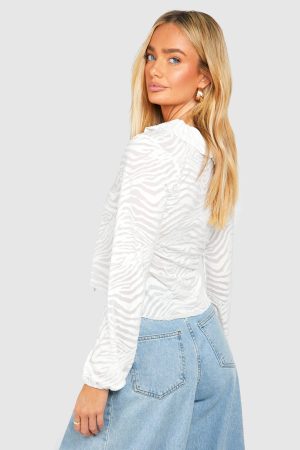 Zebra Ruffle Tie Blouse