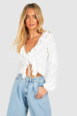 Zebra Ruffle Tie Blouse
