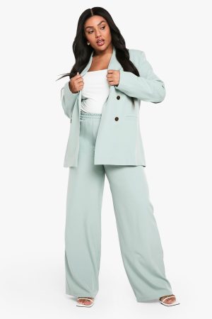 Plus Woven Tailored Elasticated Wide Leg Trouser