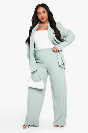 Plus Woven Tailored Elasticated Wide Leg Trouser