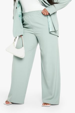 Plus Woven Tailored Elasticated Wide Leg Trouser