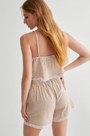 Checked Tie Front Cami Top and Short Set