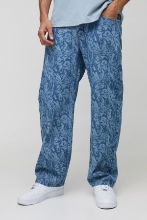 Relaxed Rigid Laser Printed Denim Jeans