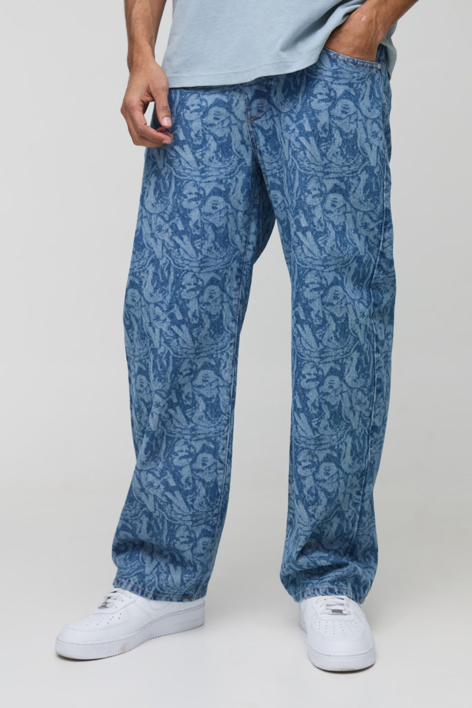 Relaxed Rigid Laser Printed Denim Jeans