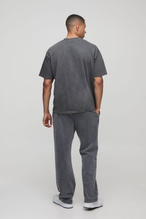 Charcoal Oversized Extended Neck Washed Cherry Lips Graphic T-Shirt