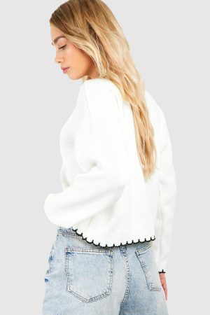 Blanket Stitch Knitted Crop Cardigan