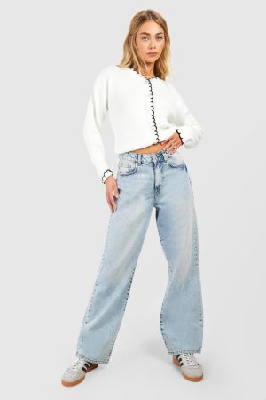 Blanket Stitch Knitted Crop Cardigan