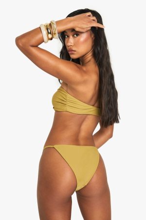 Resin Stone Trim Gold O-Ring Detail Tanga Bikini Bottoms