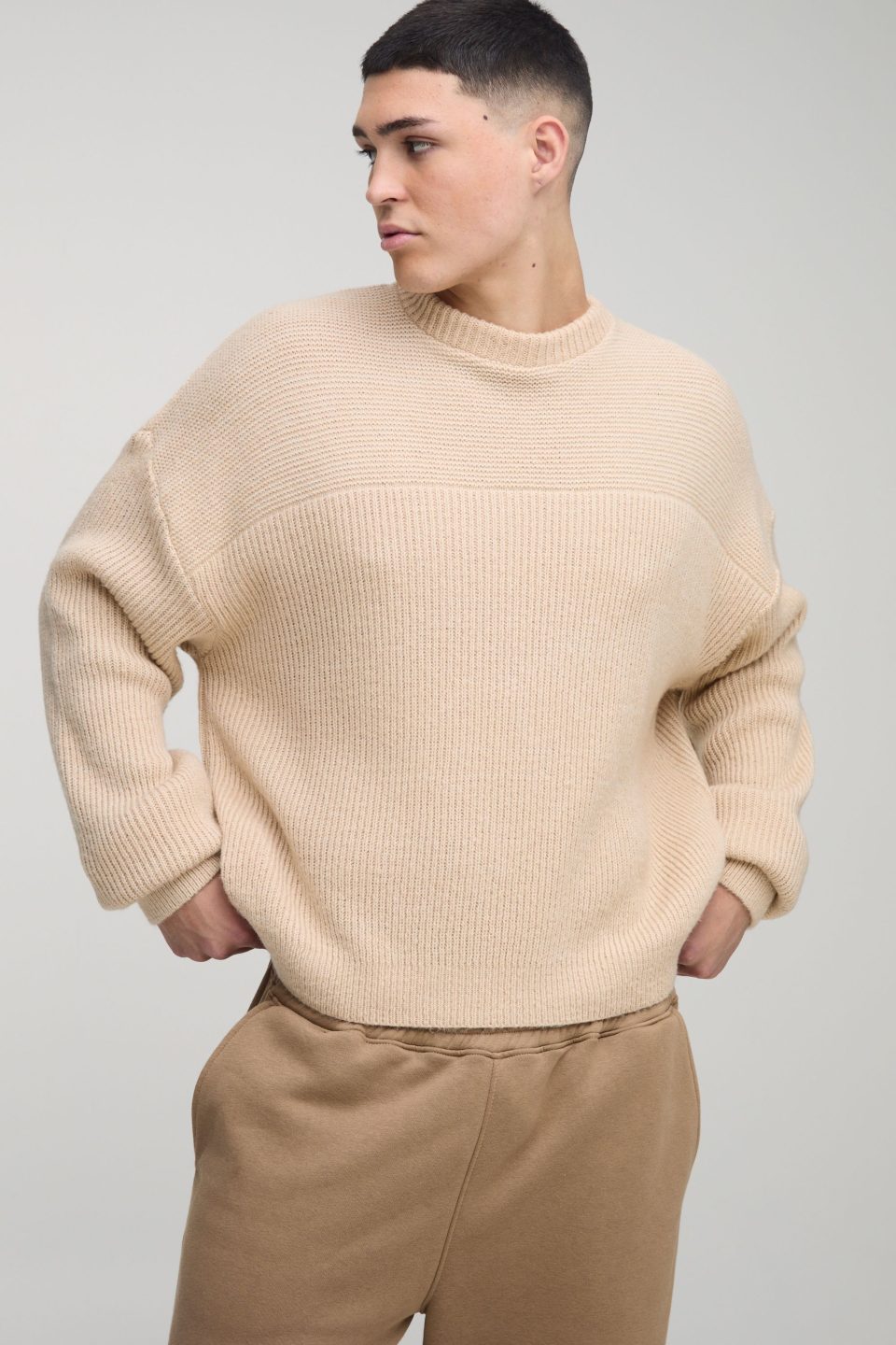 Oversized Boxy Brushed Rib Knitted Jumper