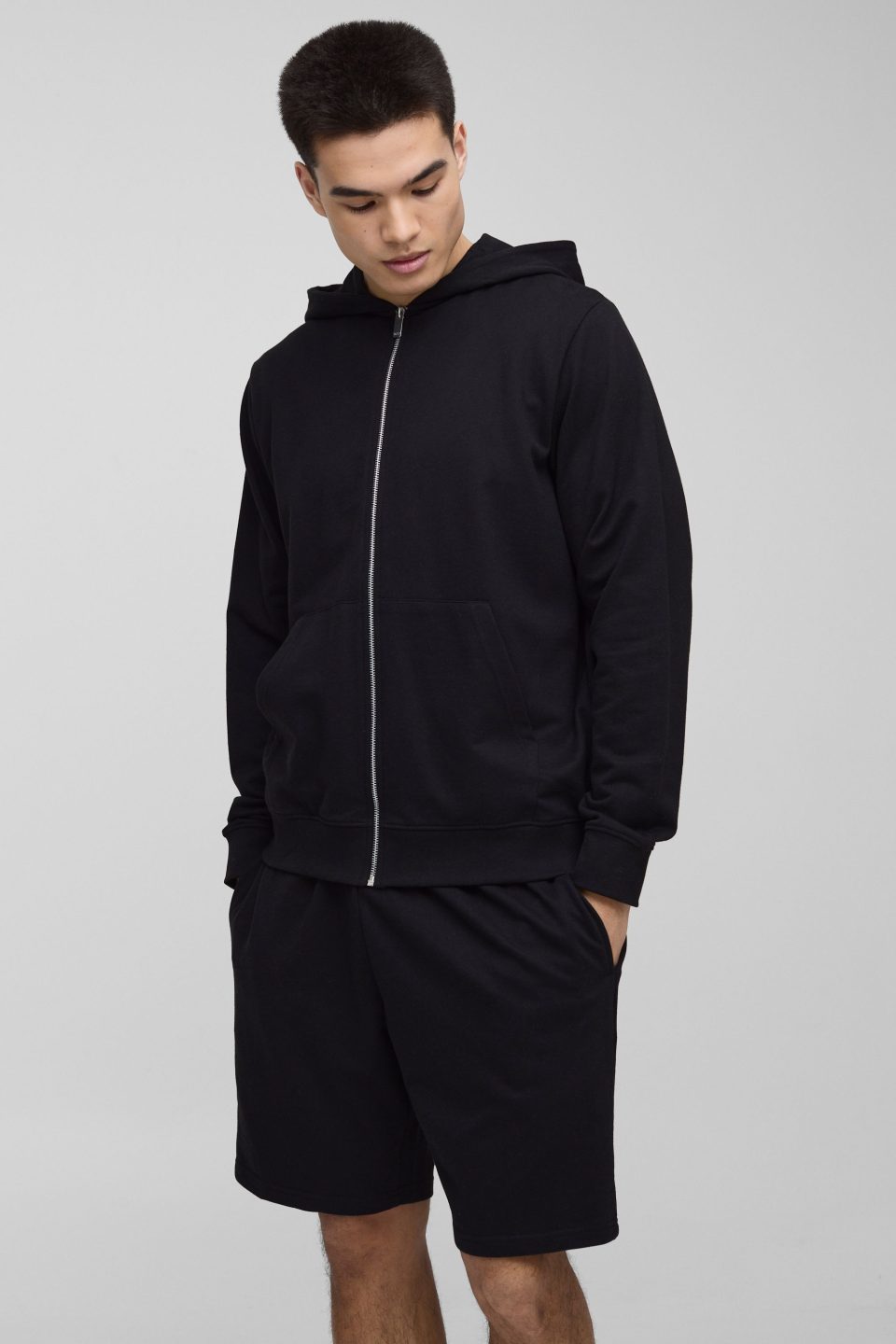 260GSM Loopback Basic Regular Fit Zip Through Hoodie and Relaxed Fit Short Set