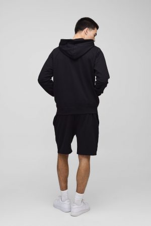 260GSM Loopback Basic Regular Fit Zip Through Hoodie and Relaxed Fit Short Set