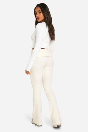 Brushed Rib Foldover Waistband Flare Trousers