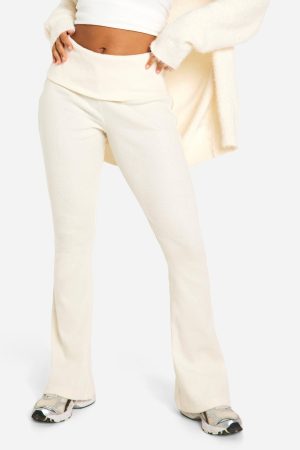 Brushed Rib Foldover Waistband Flare Trousers