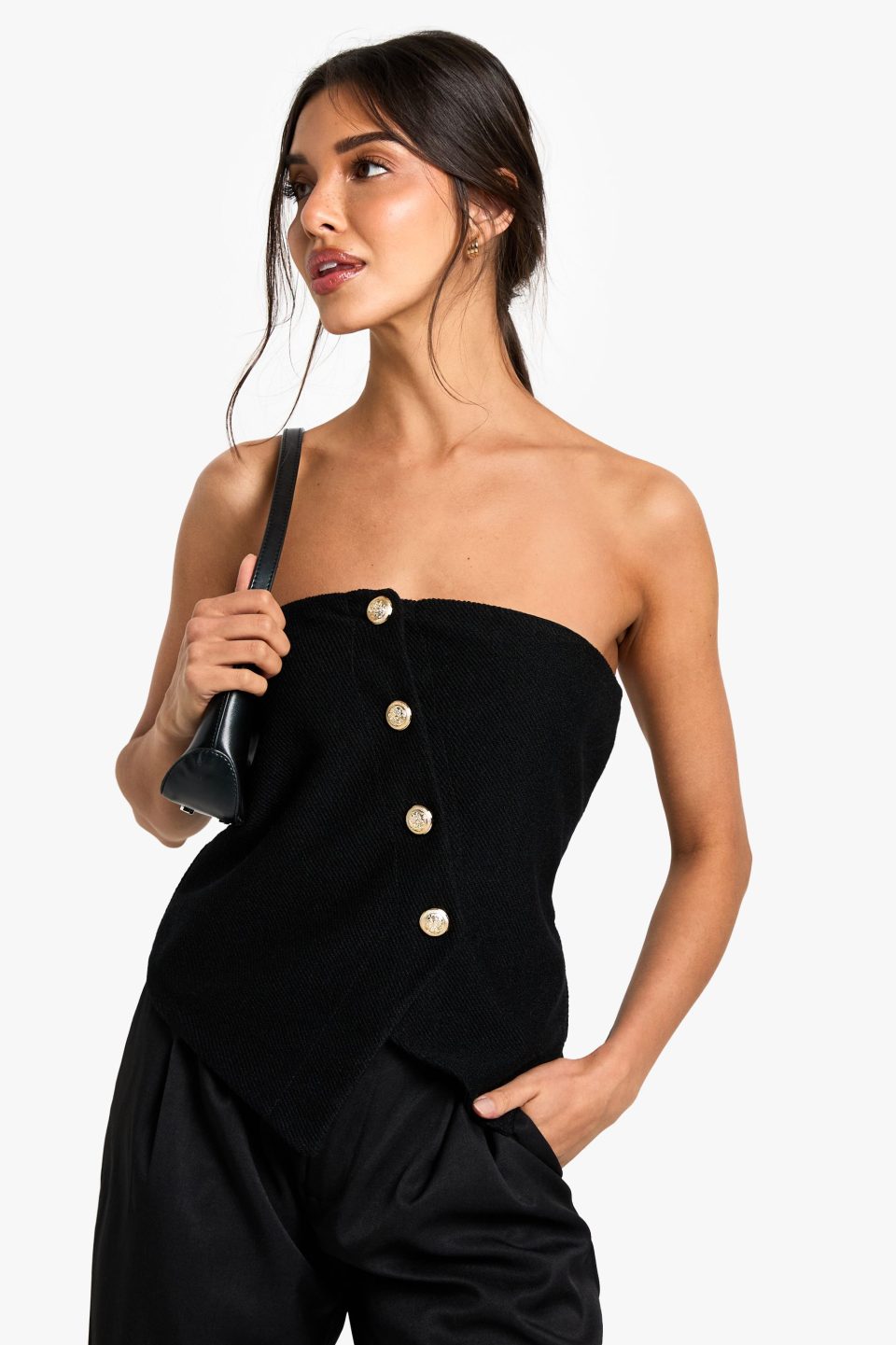 Textured button through bandeau waistcoat