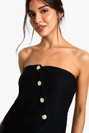 Textured button through bandeau waistcoat