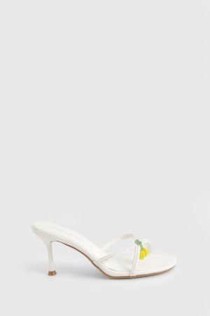Beaded Lemon Detail Heeled Mules