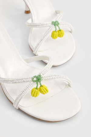 Beaded Lemon Detail Heeled Mules