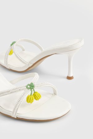 Beaded Lemon Detail Heeled Mules