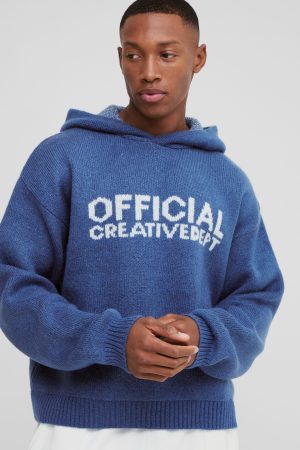 Oversized Boxy Official Slogan Knit Hoodie