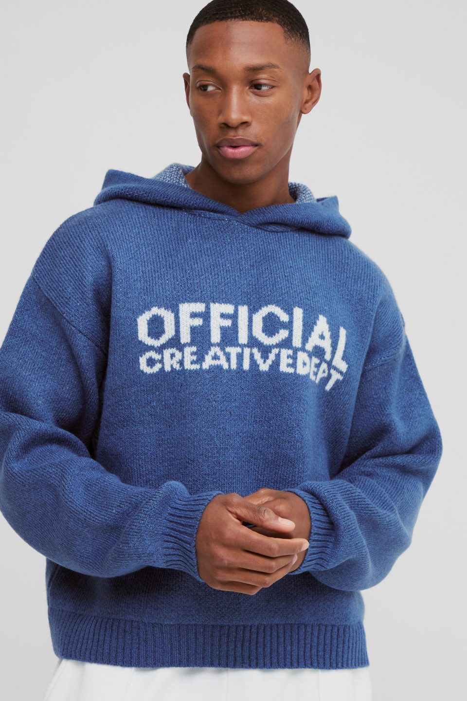 Oversized Boxy Official Slogan Knit Hoodie