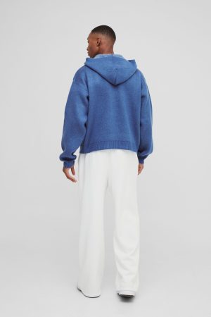 Oversized Boxy Official Slogan Knit Hoodie