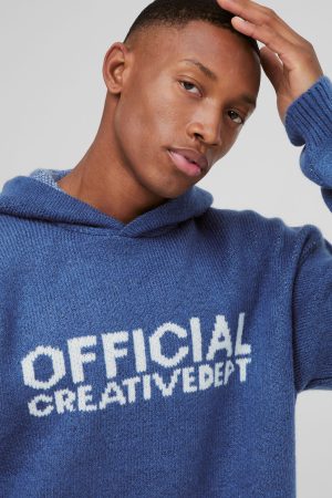 Oversized Boxy Official Slogan Knit Hoodie