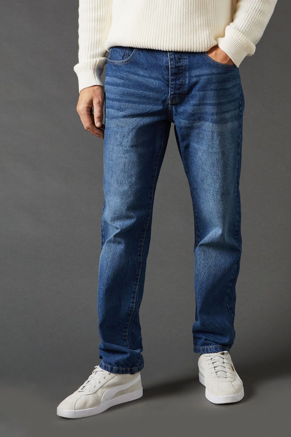Mid Wash Straight Fit Jeans
