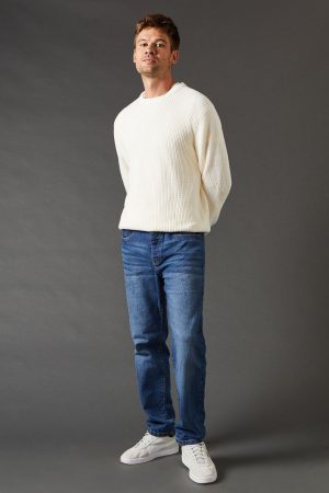 Mid Wash Straight Fit Jeans
