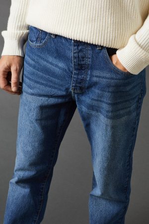 Mid Wash Straight Fit Jeans