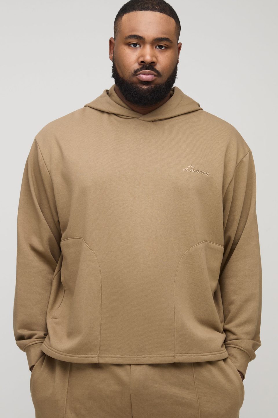 Plus Tonal Embroidered Welt Pocket Hoodie