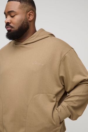 Plus Tonal Embroidered Welt Pocket Hoodie