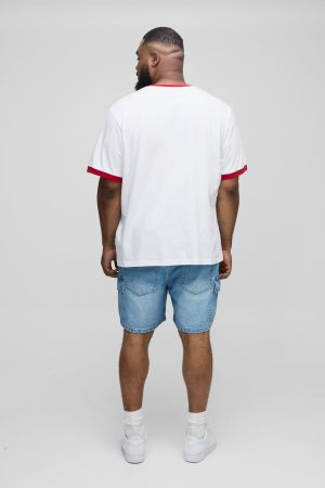 Plus Slim Rigid Cargo Denim Shorts