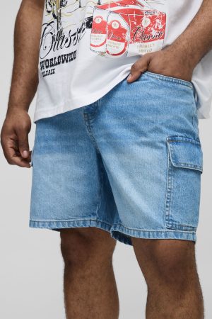Plus Slim Rigid Cargo Denim Shorts