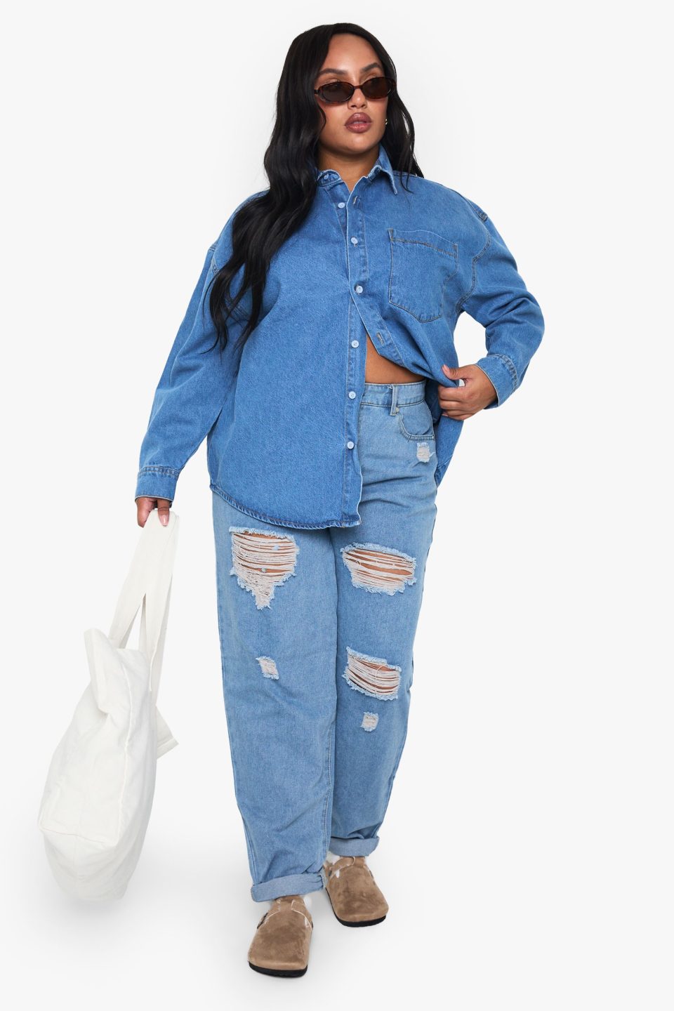 Plus Distressed Ripped Mom Jeans