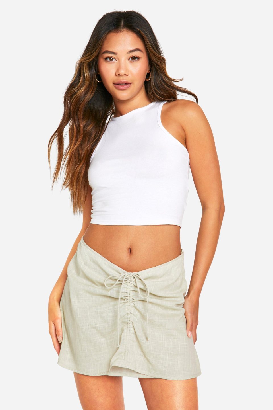 Cotton Ruched Side Mini Skirt