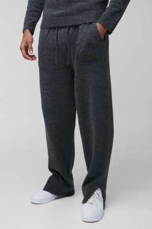 Relaxed Fit Split Hem Brushed Knit Joggers