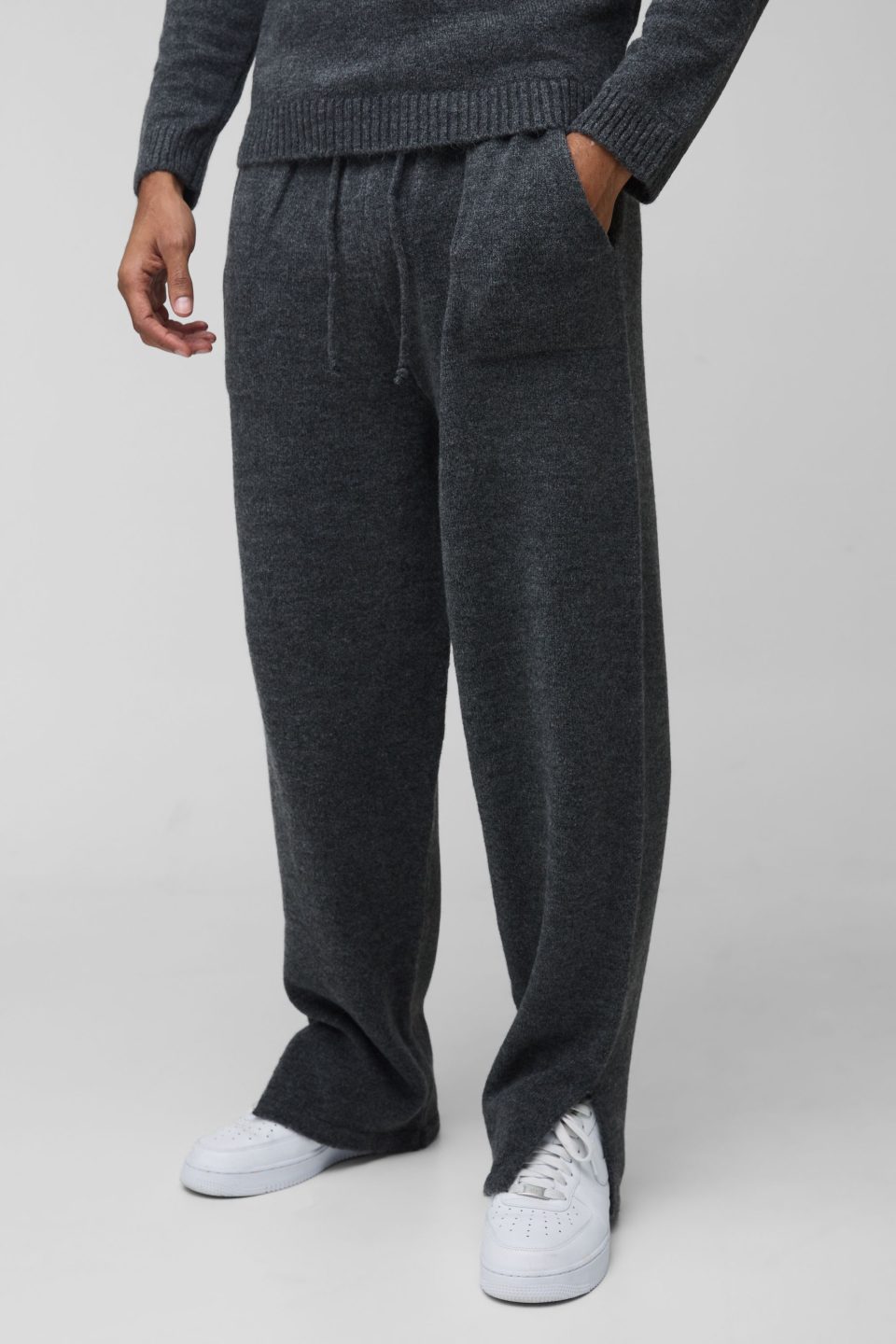 Relaxed Fit Split Hem Brushed Knit Joggers