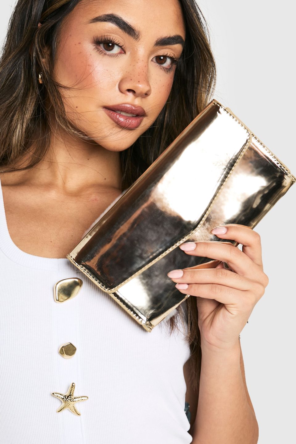 Metallic Fold Over Clutch Bag