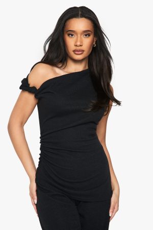 Textured Off Shoulder Ruched Top