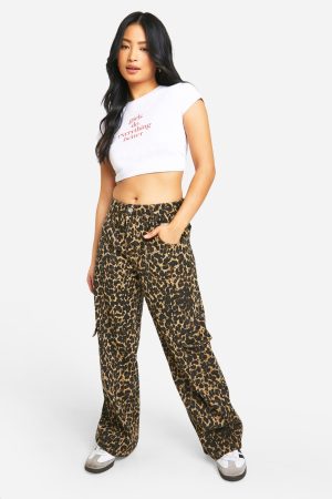 Petite Leopard Denim DSGN Cargo Jeans